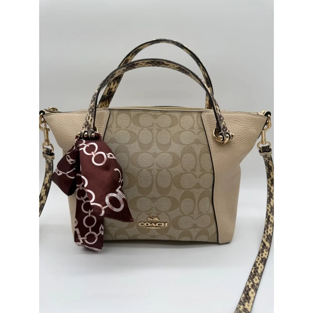 Coach Prairie Satchel Signature Canvas Snakeskin Leather Handbag C7261 Khaki